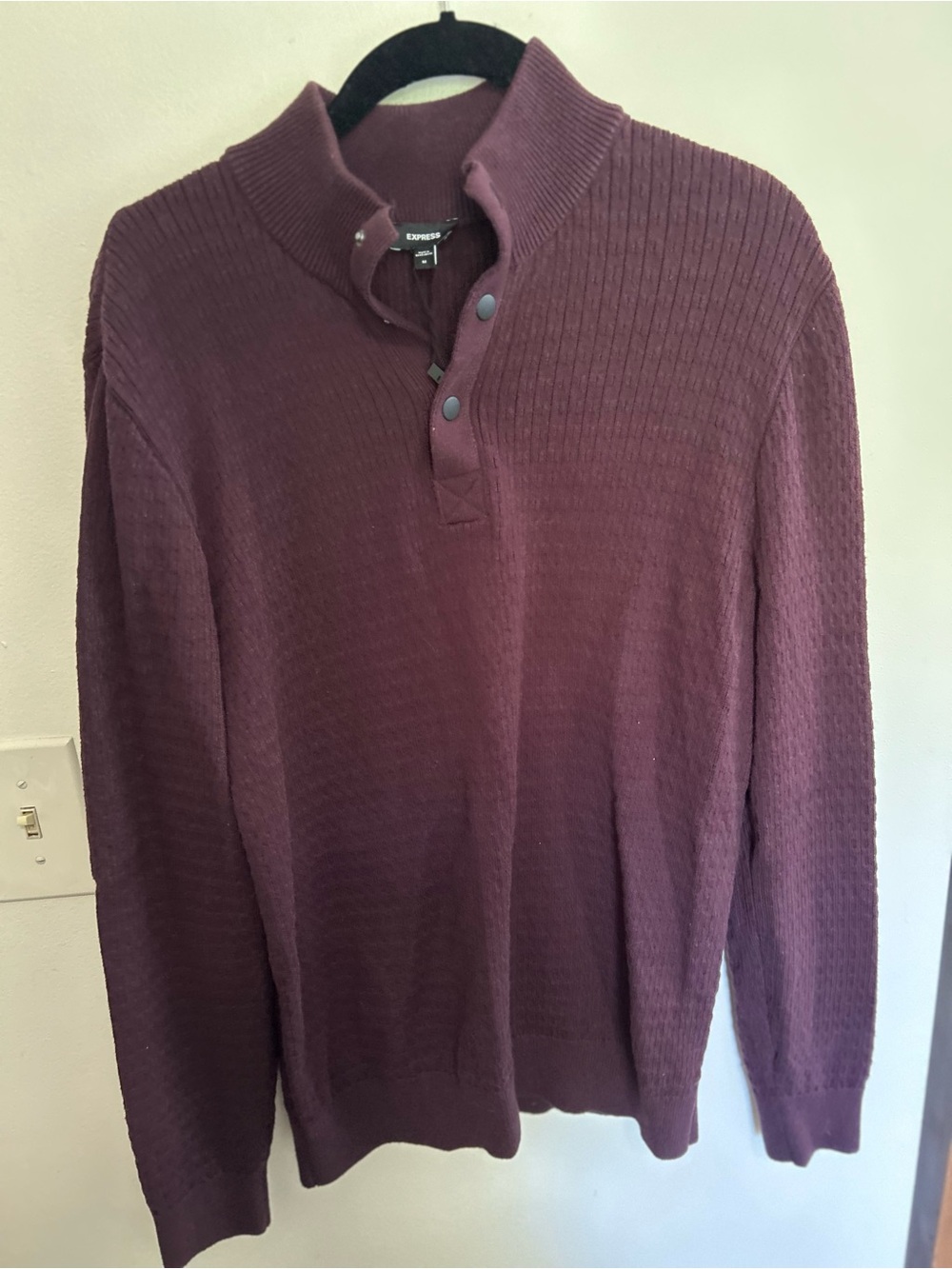 Express Men's Maroon Button-Neck Sweater Size medium NWOT 100% cotton
